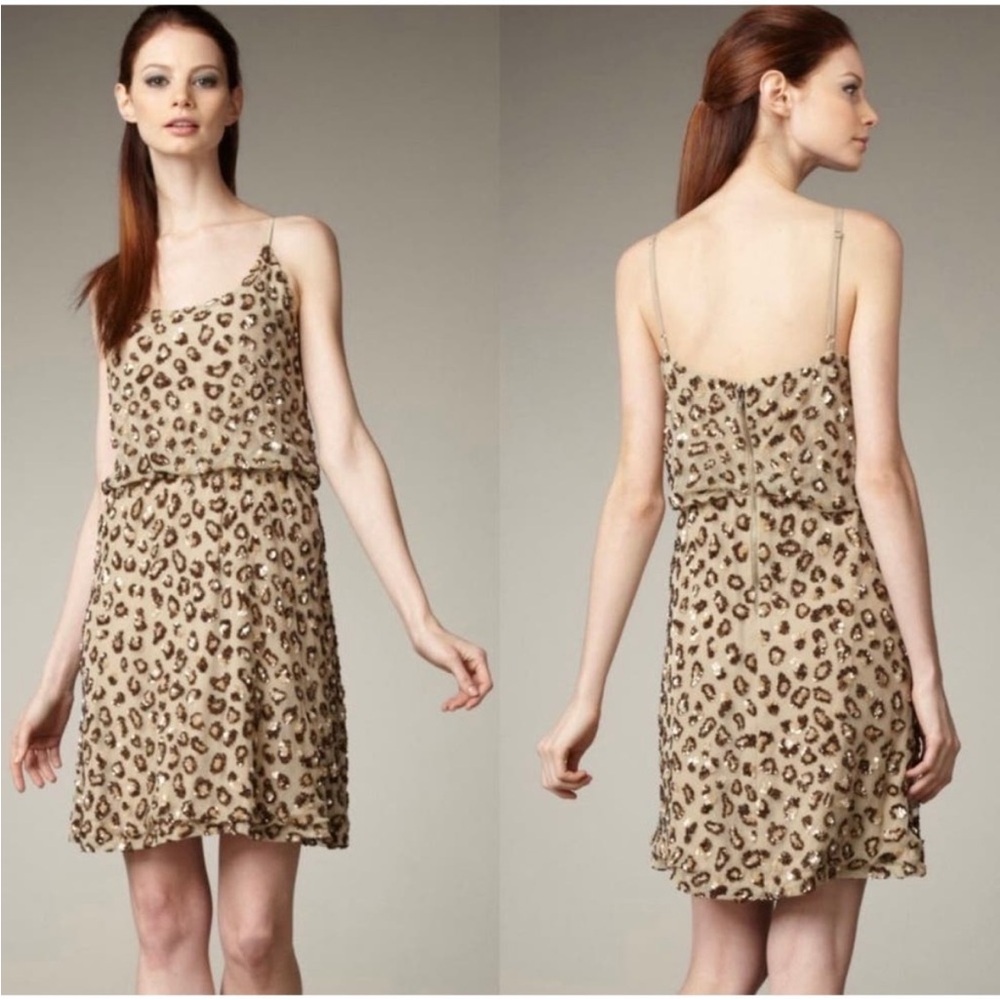 Alice and Olivia leopard sequined tan dress